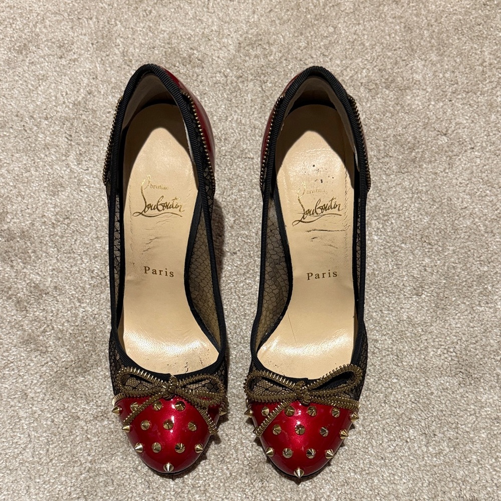 Christian Louboutin Red and Black Studded Heels